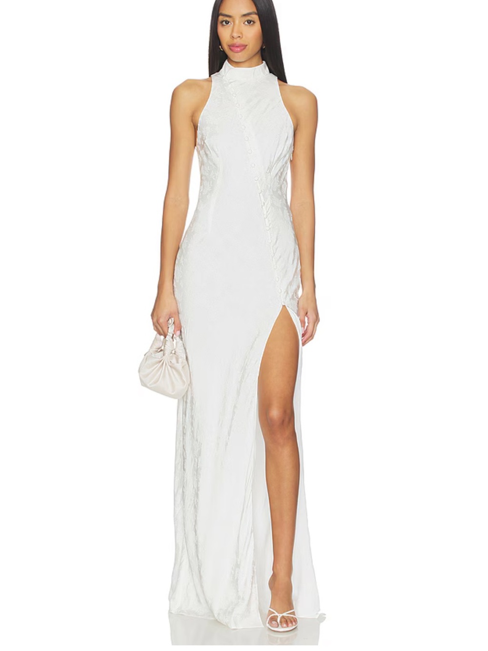 REVOLVE White Halter Maxi Dress with Thigh Slit